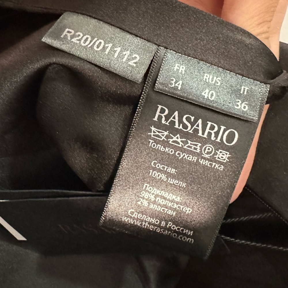 NWT Rasario Ruffled Asymmetric Silk Shantung Midi Dress Black IT 36 (US 0) - Picture 13 of 15